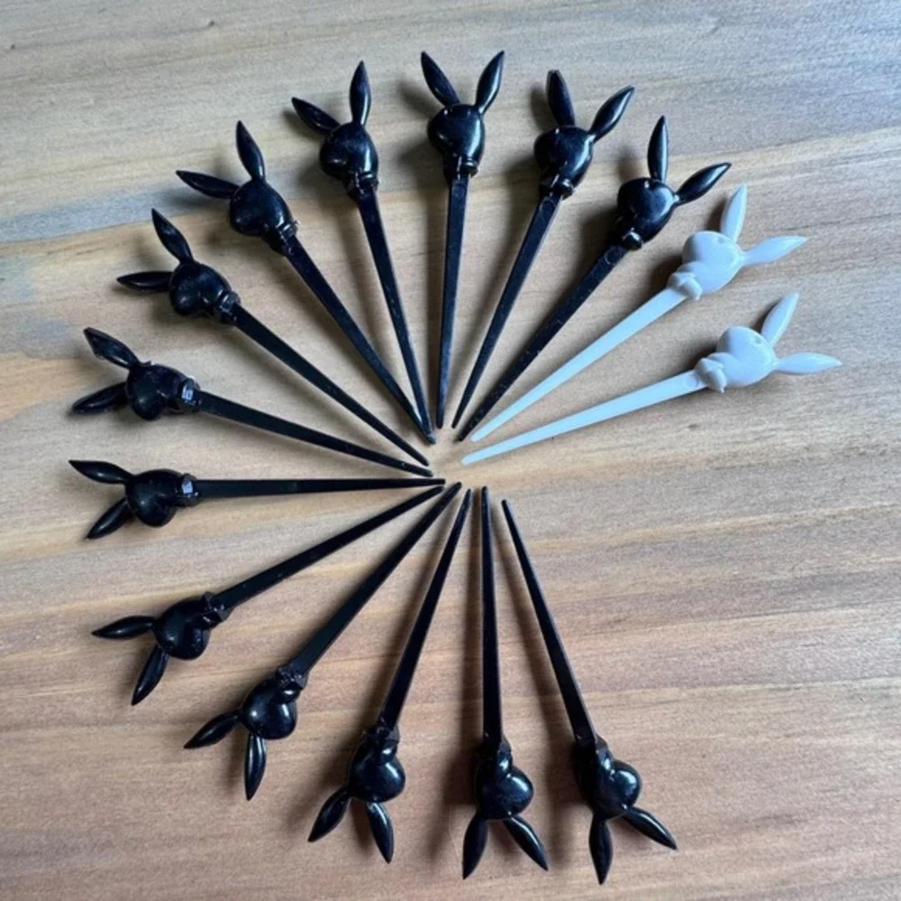 Vintage Playboy Bunny Cocktail Picks - Set of 15 -Black & White 3.5